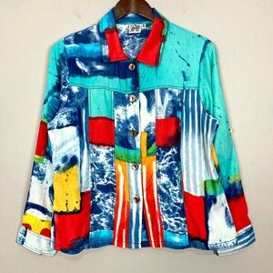 Parsley & Sage Art to Wear Jacket Women’s Size M Colorful Button Front Pockets